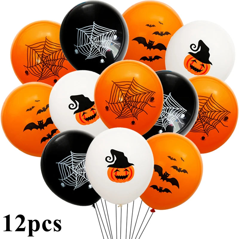 12pcs Halloween Ghost Balloons Spider Witch Bat Pumpkin Skeleton Horror Happy Halloween Party Decoration Carnival Party Supply