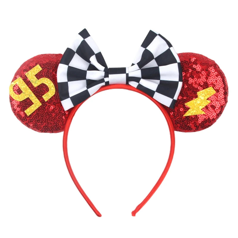 Disney Pixar Cars Kawaii Ear Headbands for Adults Lightning McQueen Hairband Cars on The Road Headwear Girl Bow Hair Accessories
