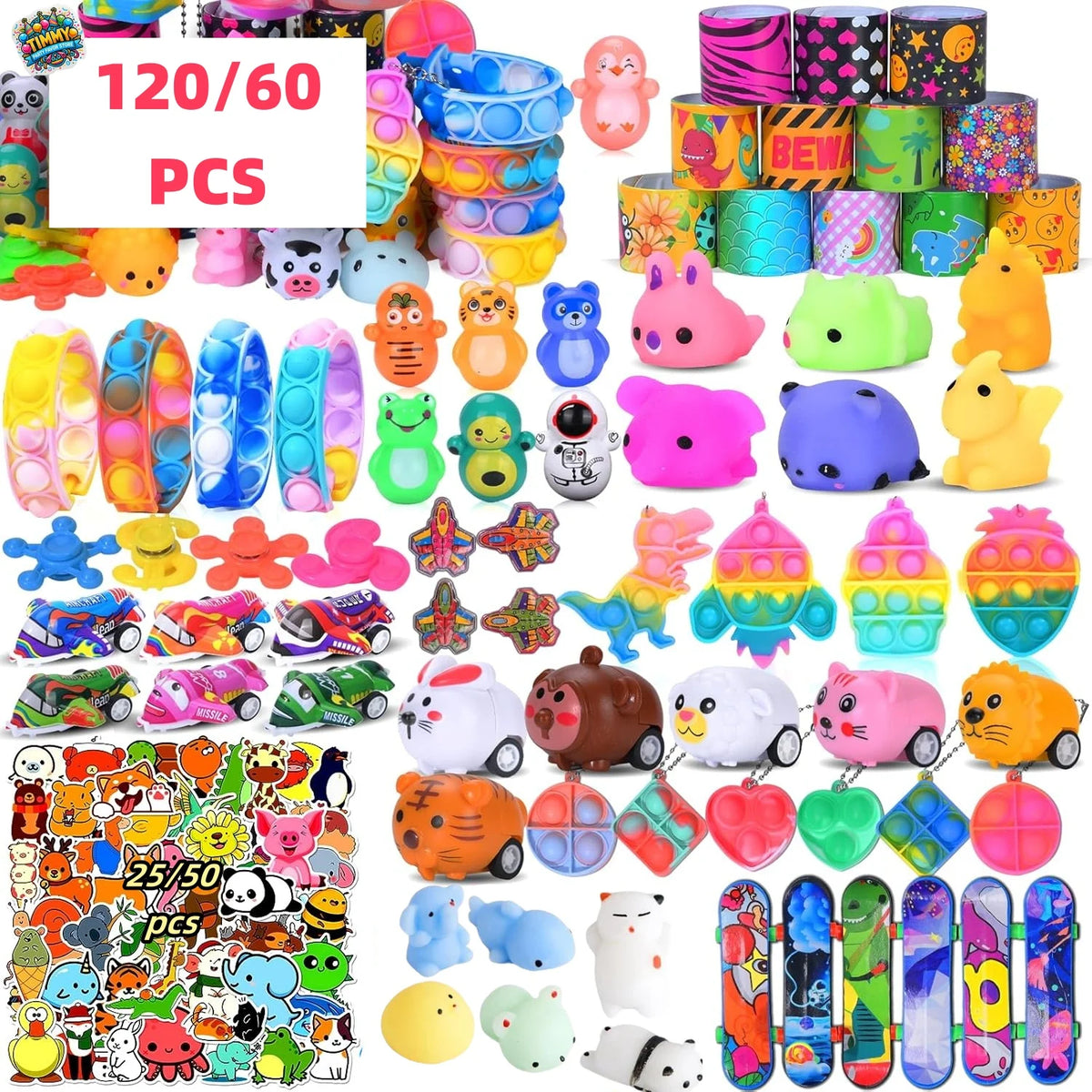 60/120 Pcs Pop Party Favor Toys for Kids, Fidgot Goodie Bag Stuffers, Treasure Box Toys, Pinata Filler, Gifts Classroom Prize