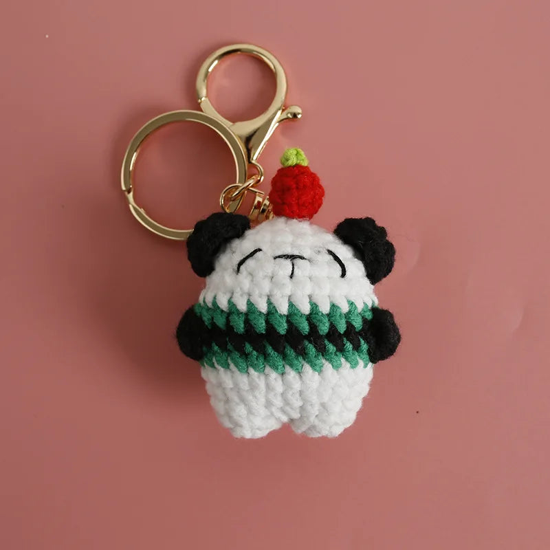 Cute Small Bear Couple Keychains Knitting Cartoon Bear Mini Animal Doll Keyrings Crochet Keychain Wholesale Custom Acceessories