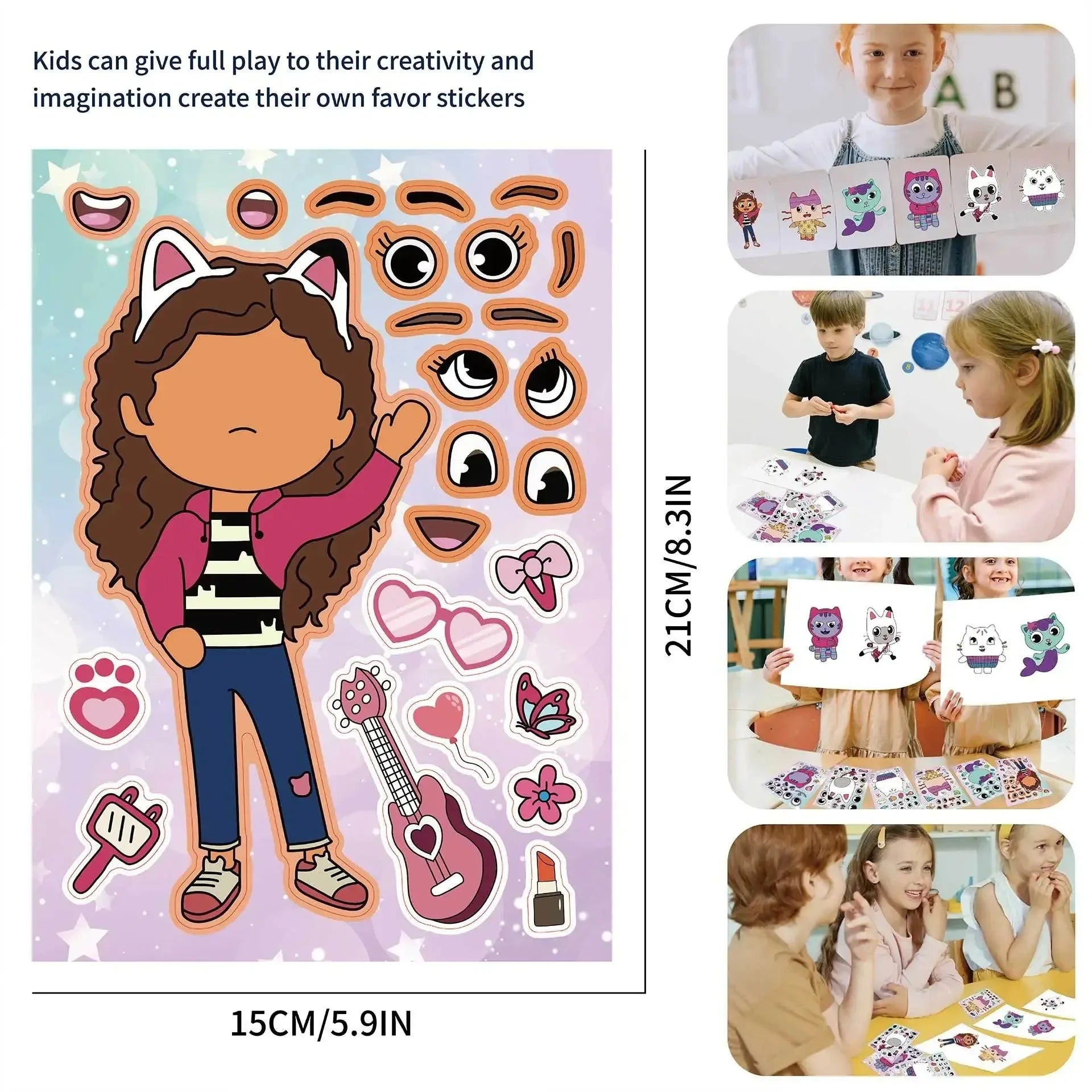 -Gabby Cat Dolls Cartoon Stickers Birthday Party Decoration DIY Sticker Luggage Guitar Waterproof Graffiti Baby Shower Kids Toys