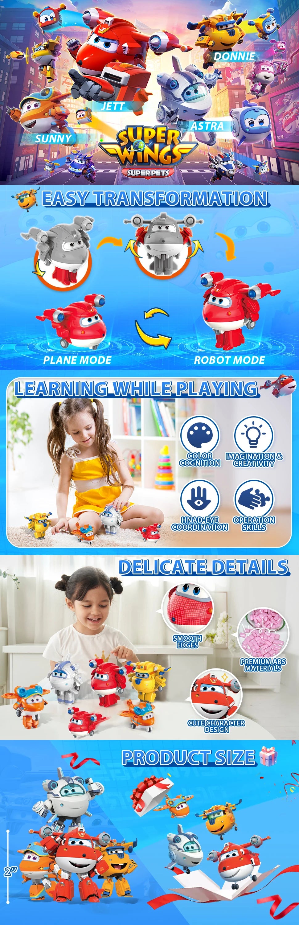 Super Wings Toys, Transformable Toys 2 Inch, Airplane Toy for Kids 3-5 Years Old, 15 Packs Transforming Jet Playset, Real Mobile