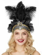 Women Carnival Crystal Crown Feather Headpieces 1920s Flapper Headband Show Girl Feather Headdress Mardi Gras Accessories