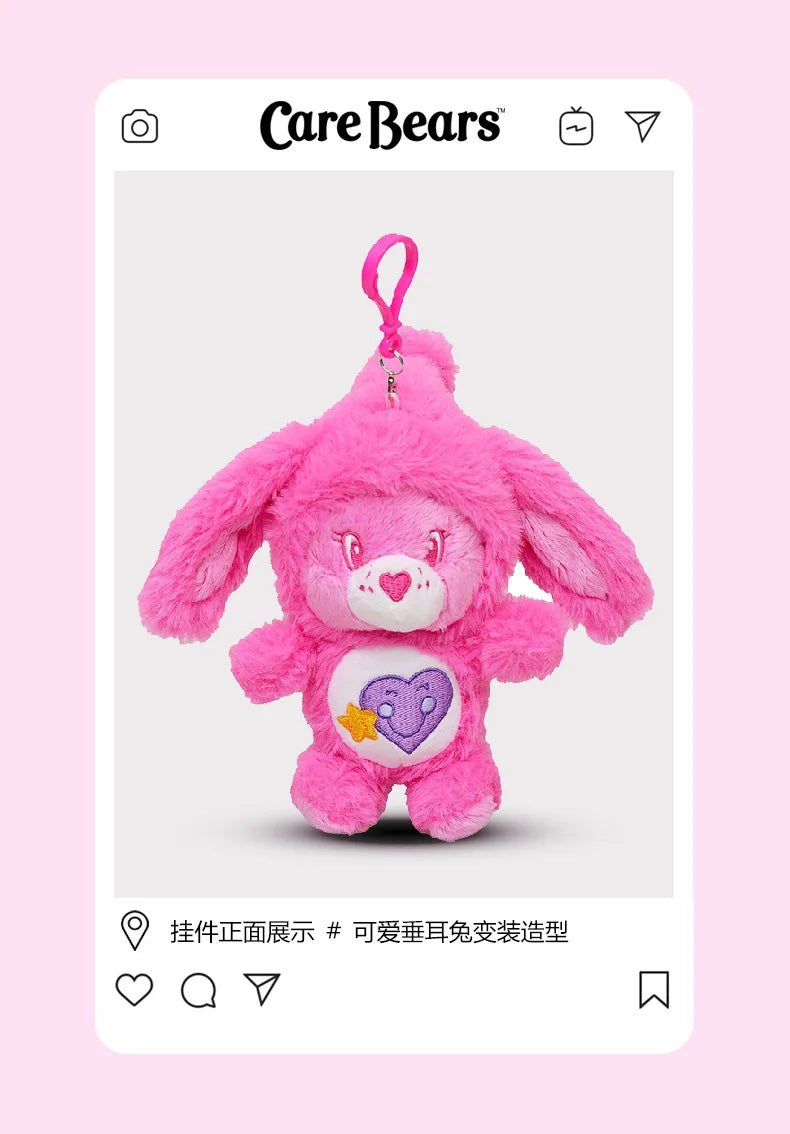 New Genuine Carebears Plush Rabbit Hat Keychain Rainbow Bear Doll Pendant School Bag Ornament Gift