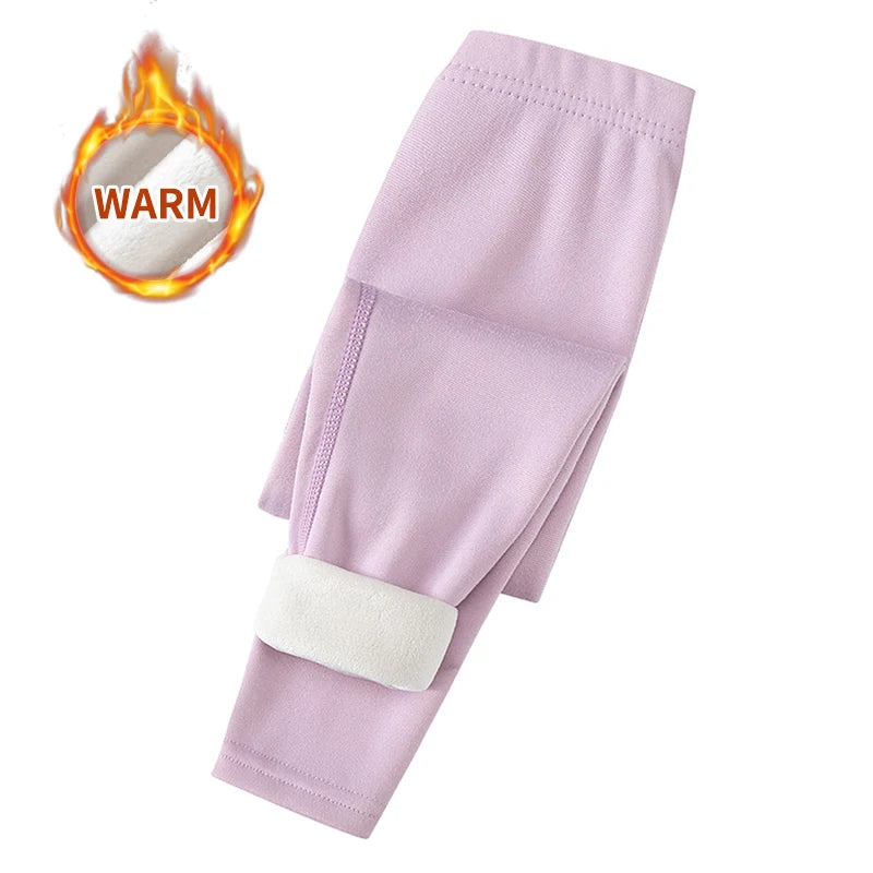 3/1 Piece Autumn And Winter Children Solid Color With Plush And Thickened Warm Leggings Girls' Safety Pants Boys' Home Pants