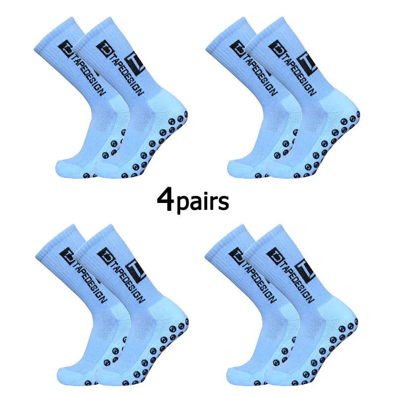 4Pairs/Lot 2024 New ANTI SLIP Tapedesign Football Socks Mid Calf Non-Slip Soccer Sport Cycling Sports Mens Sock EU38-45