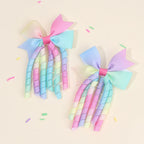 Sweet Unicorn Hair Clips For Girl Bow Barrette Cute Tassel Ribbon Curly Ponytail Hairpins Accessories