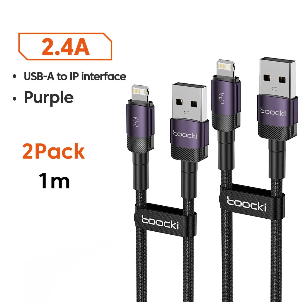 Toocki USB Cable For iPhone 14 13 12 Pro Max X XS XR 8 7 Plus iPad Fast Charging Charger Aluminum iP Cable For iPhone Data Cord