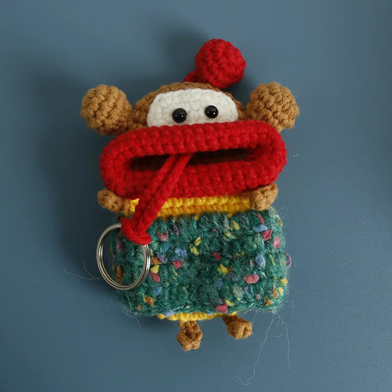 Funny Crochet Keychains Knitting Cute Sausage Mouth Doll Key Holder Knitted Storage Bag Keyrings For Car Keys Wholesale Custom