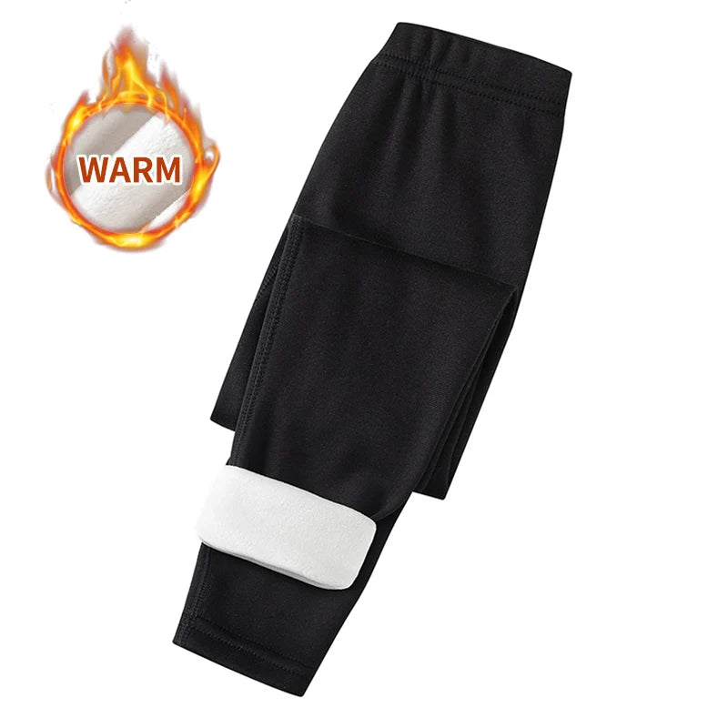 3/1 Piece Autumn And Winter Children Solid Color With Plush And Thickened Warm Leggings Girls' Safety Pants Boys' Home Pants
