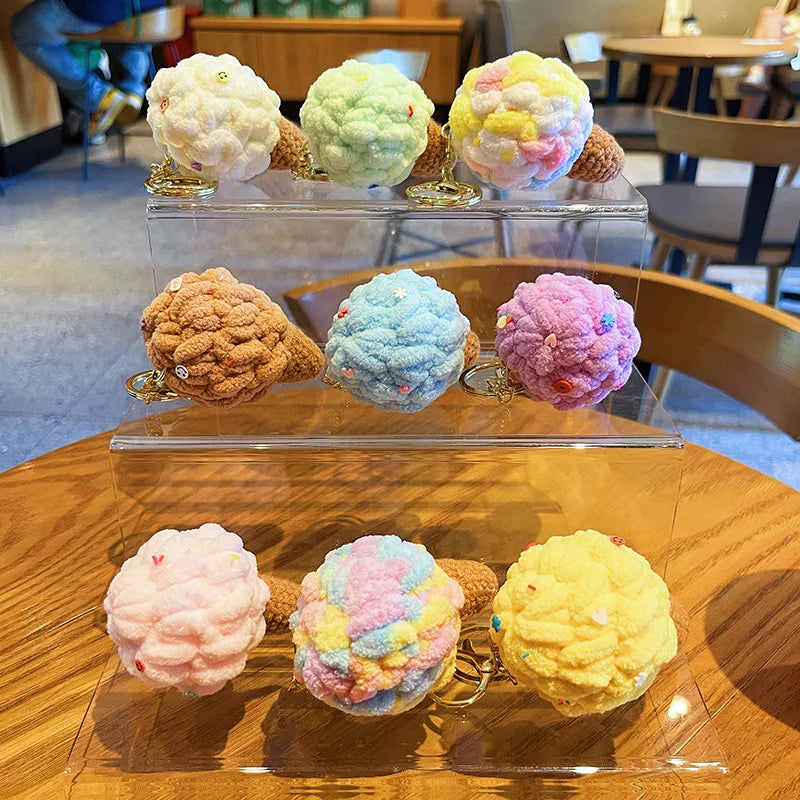 Handmaking Crochet Ice Cream Keyrings Wholesale Sweet Ice Cream Cone Series Crochet Keychain For Bag Pendant  Custom Accessories