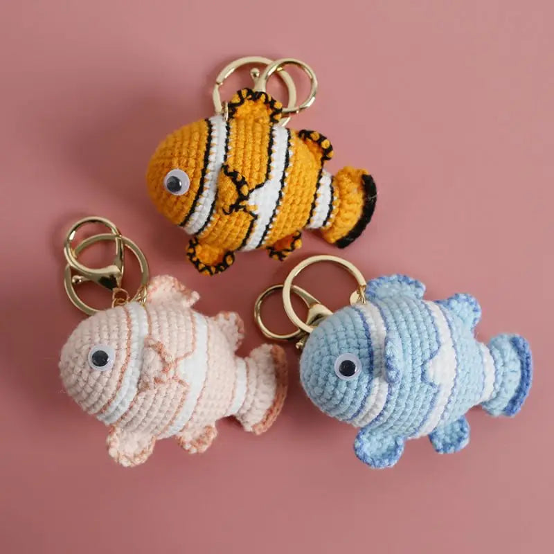 Ocean Series Animal Doll Crochet Keychain Handmaking Knitted Tropical Fish Keyrings Crochet Shark Doll Keychain Custom Accessory