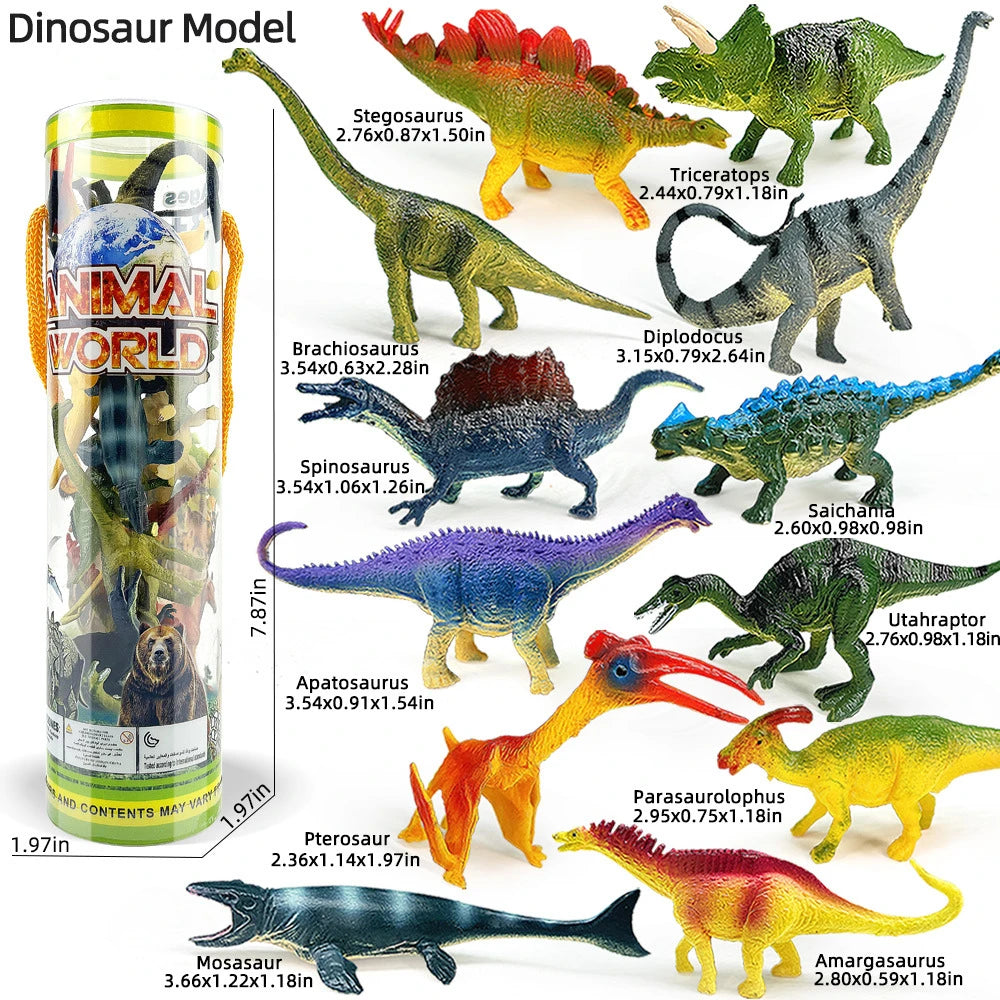 12pcs/set Updated Simulated Solid Dinosaurs Toy Model Realistic Brachiosaurus Tyrannosaurus Rex Toys For Children Christmas Gift