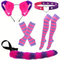 Role playing costume set with black and white stripes, furry tail, gloves and socks, acting props for Halloween