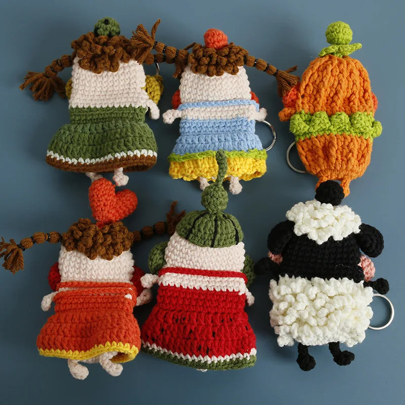 Cute Fruit Series Sausage Mouth Doll Crochet Keychains Custom Knitting Bag For Car Keys Holder Funny Doll Bag For Keys Storage
