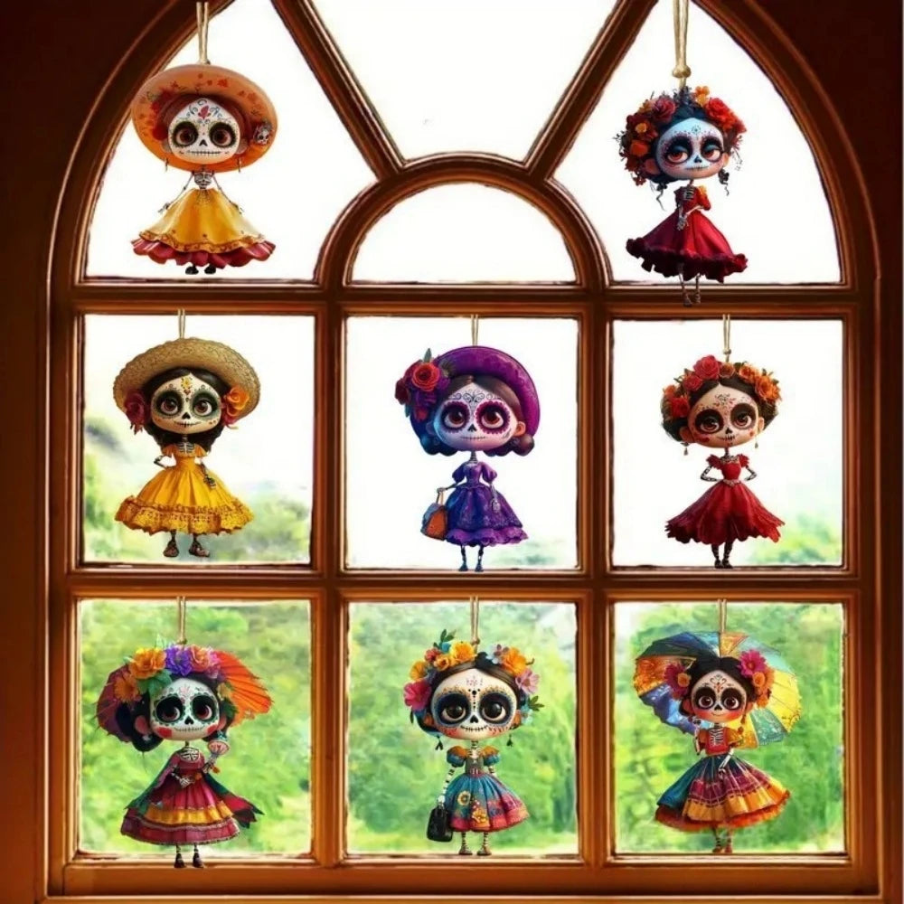 5-20Pcs Mini Acrylic Cartoon Girl Hanging Decoration for Halloween Day of The Dead Prank Horror Party Bar Home DIY Decoration