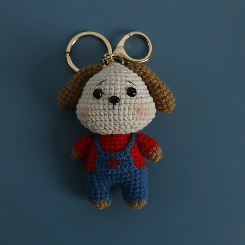 Creative Small Animal Doll Handmake Crochet Keyrings For Bag Pendant Cartoon Puppy Keychain Knitting Animal Doll Keyring Custom