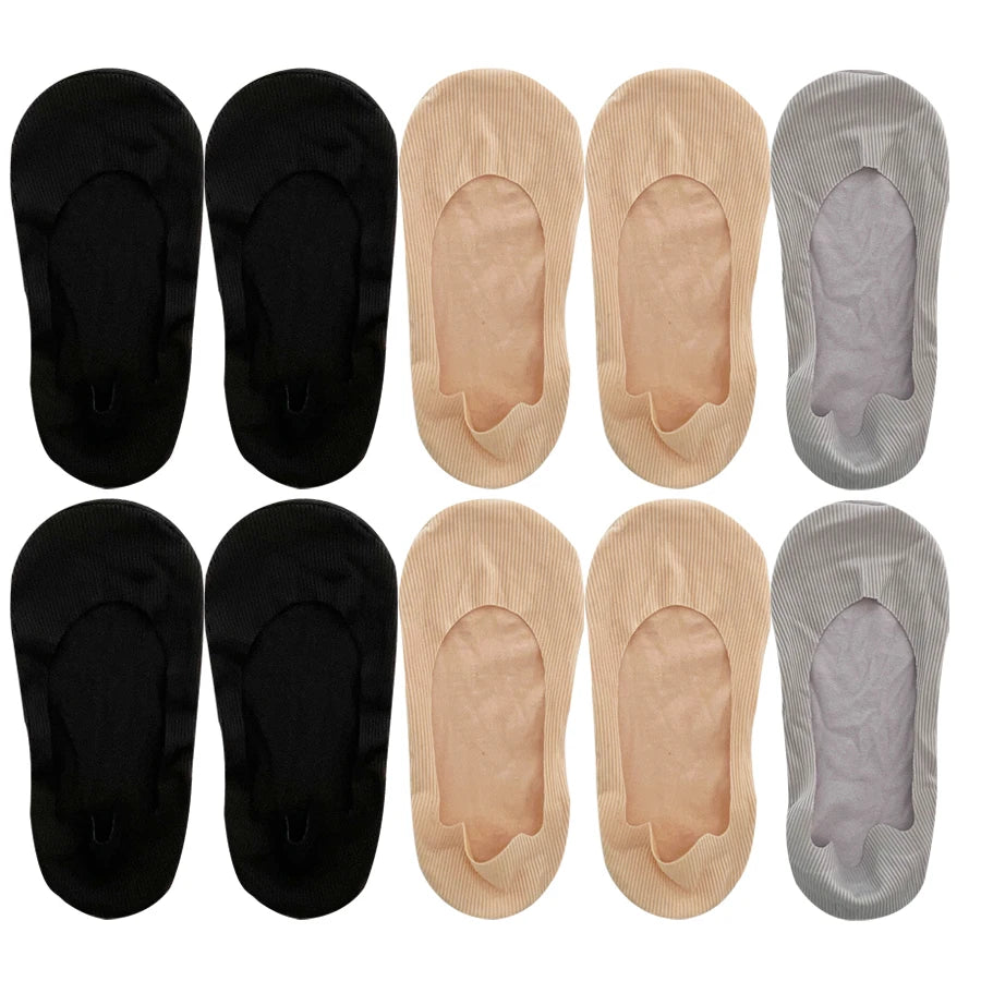 5 Pairs Socks Women's Summer Invisible Short Ankle Foot No-show Low Cut Silicone Non-slip Black Boat Socks