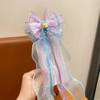 Toddler Girl Mermaid Headwear Children Princess Bow Hairpin Girls' Floating Yarn Braided Hair Clip Mermaid Maiden Hair Accessory