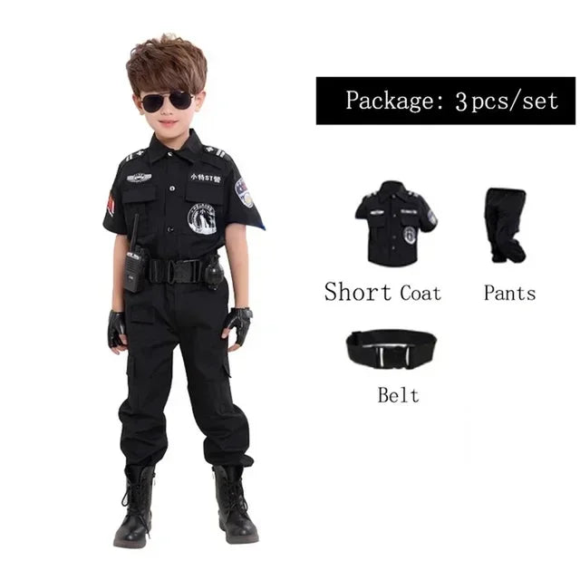 Cosplay Children Policeman Costumes Kids Christmas Party Carnival Police Uniform Halloween Boys Army Policemen Clothing Gift Set