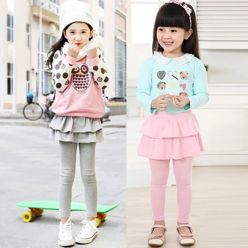 Kids Leggings for Toddler Baby Girls Pants Spring Autumn Fake Two Skirt-Pants Children Trousers Cotton Legging 2-10 Y
