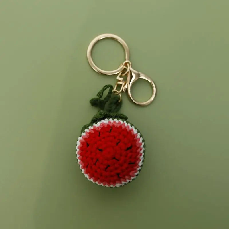 Cute Fruit Series Crochet Keychain Handmaking Knitted Strawberry Keyrings Cute Cherry Keyrings For Bag Pendant Custom Accessory