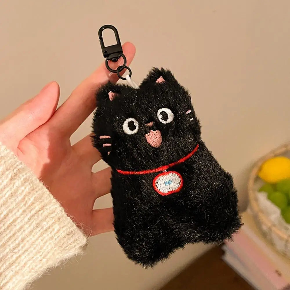 Cute Mini Black Cat Pendant Keychain Cartoon Plush Kitten Doll Charms With Beaded Chain Cuddly Black Kitten For Boys Girls Gifts