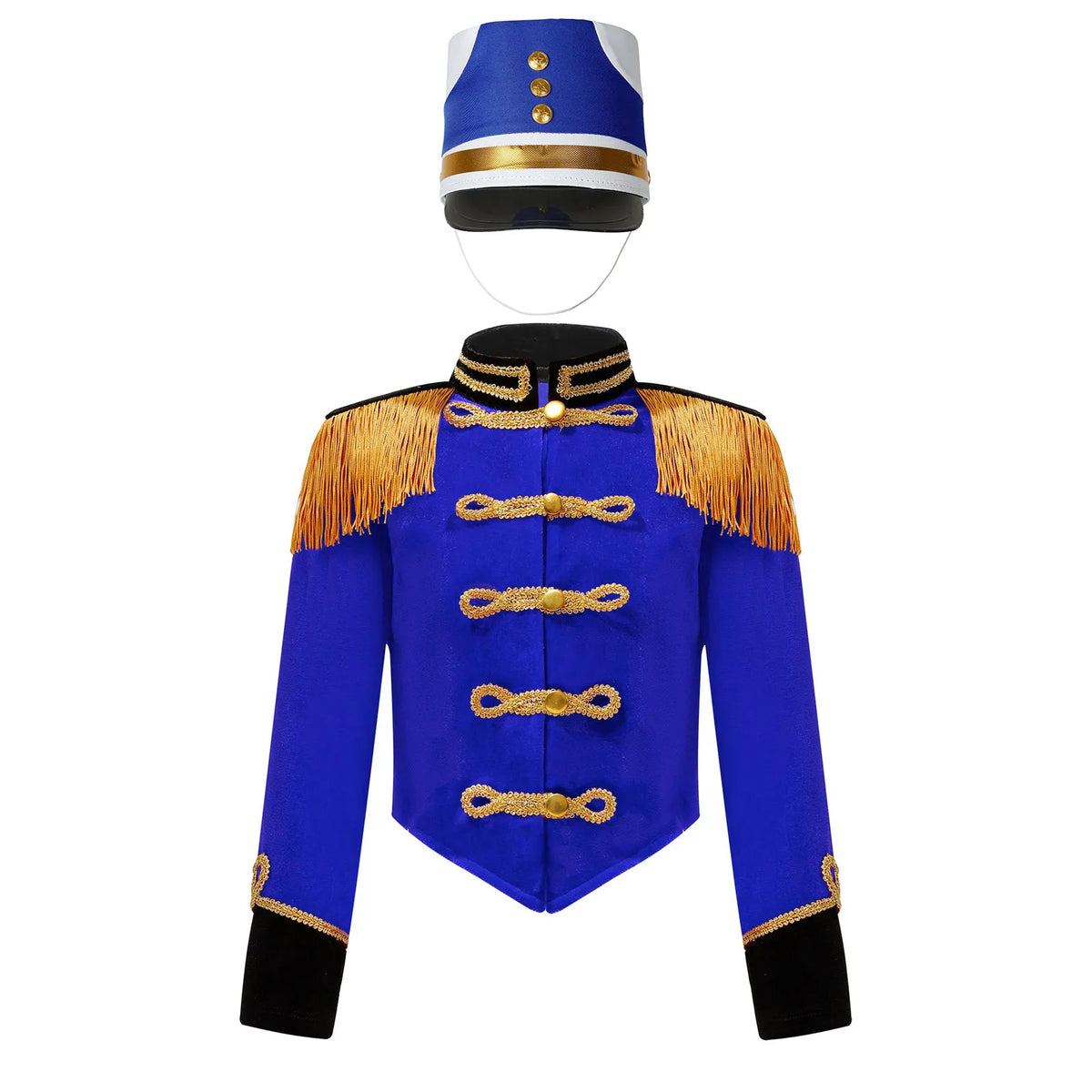 Girls Boys Halloween Nutcrackers Costume Set Drum Trumpet Team Tassel Jacket Coat Hat for Drummer Performance Circus Ringmaster