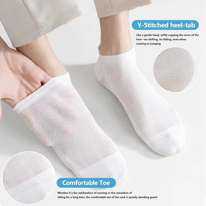 10/20 Pairs Men's Ankle Socks, Breathable Mesh Sports Socks, Casual Athletic Summer Thin Short Socks