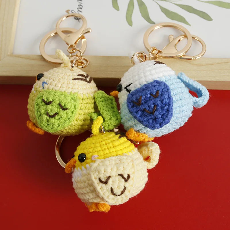 Cute Parrot Series Handmake Crochet Keychain Creative Small Bird Doll Keyring Gifts Knitted Parrot Keychain Custom Accessories