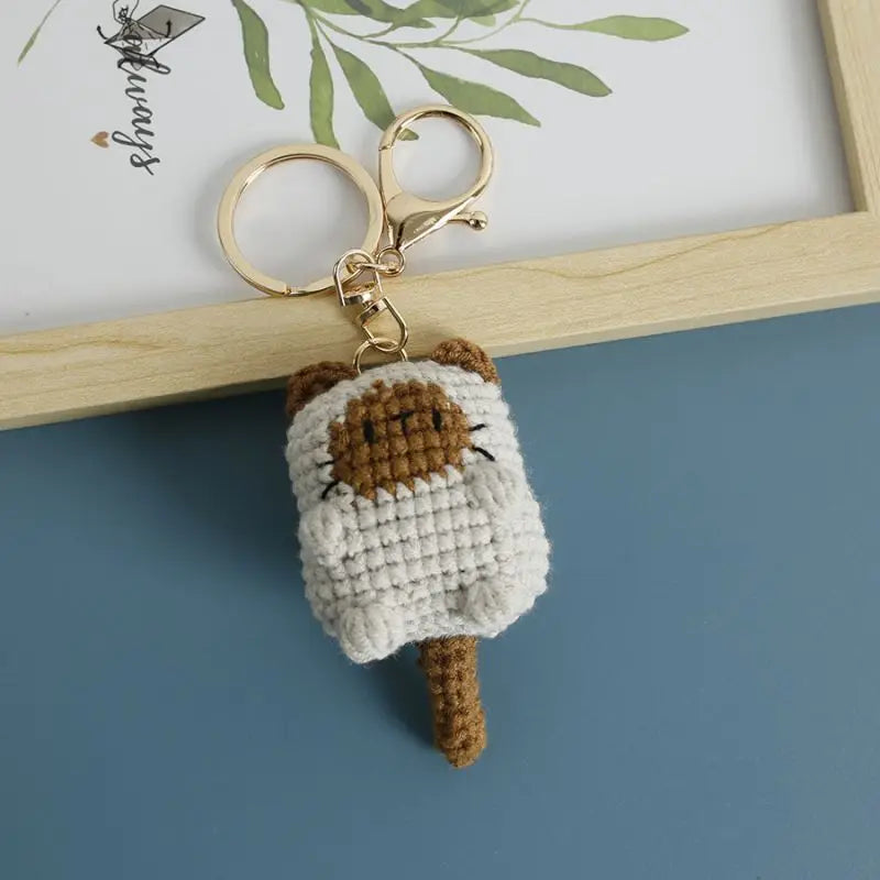Small Cat Crochet Keychain Handmaking Crochet Cute Kitten Keyrings For Bag Pendant Knitting Animal Doll Keychain For Gift Custom