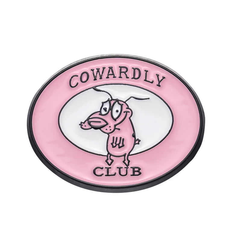 Cartoon Courage Cowardly Dog Brooch Enamel Pins Cute Pink Animal Dog Brooches Clothes Lapel Badges Jewelry Gift for Kids Friends