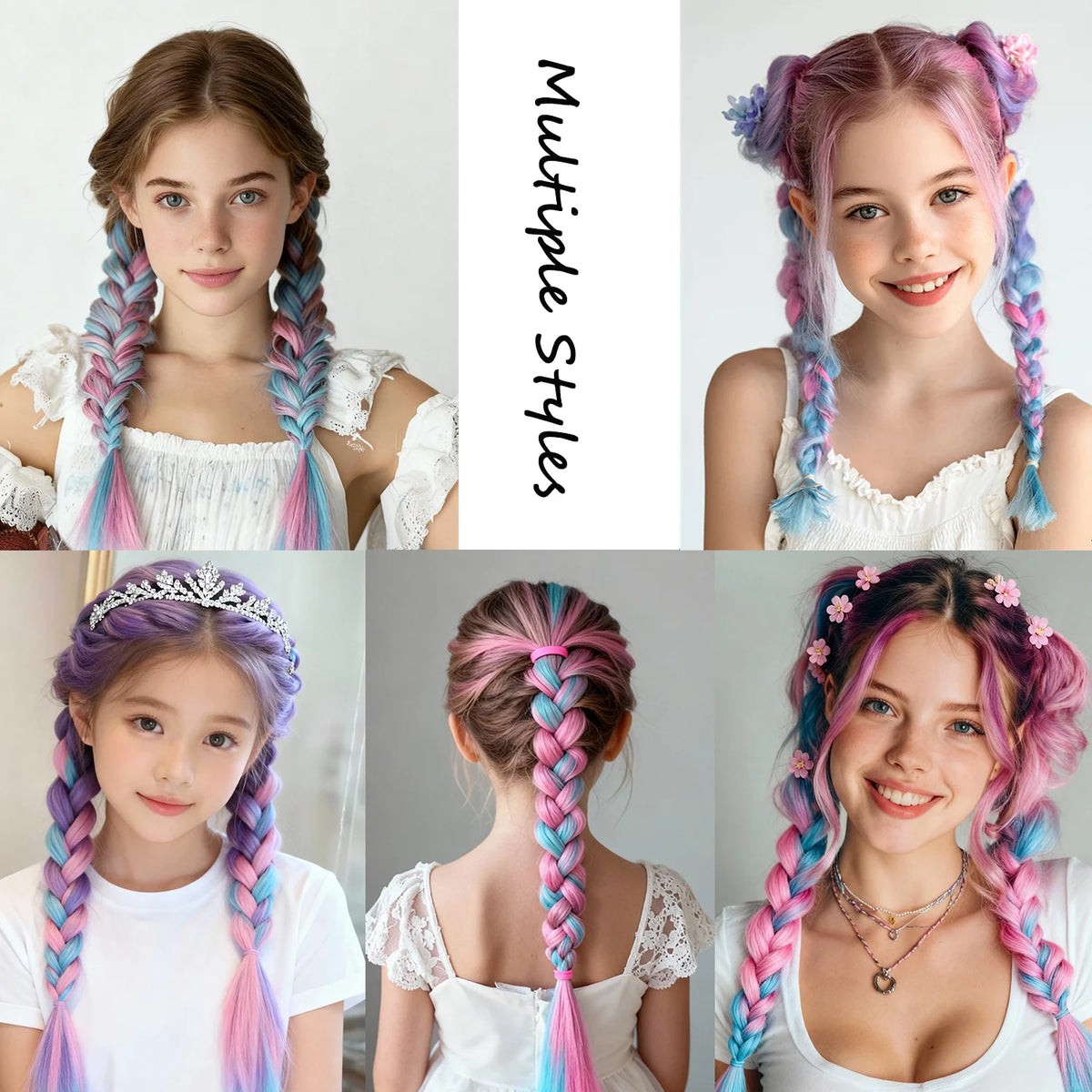 6pcs Kids Ponytail Hair Extensions Rainbow Color Hairpieces with for Kids Girls - Great for Gifts, Holidays
