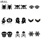Punk Halloween Earring Black Stainless Steel Ghost Pirate Skull Stud Earrings Women Men Goth Pumpkin Spider Bat Ear Jewelry Gift
