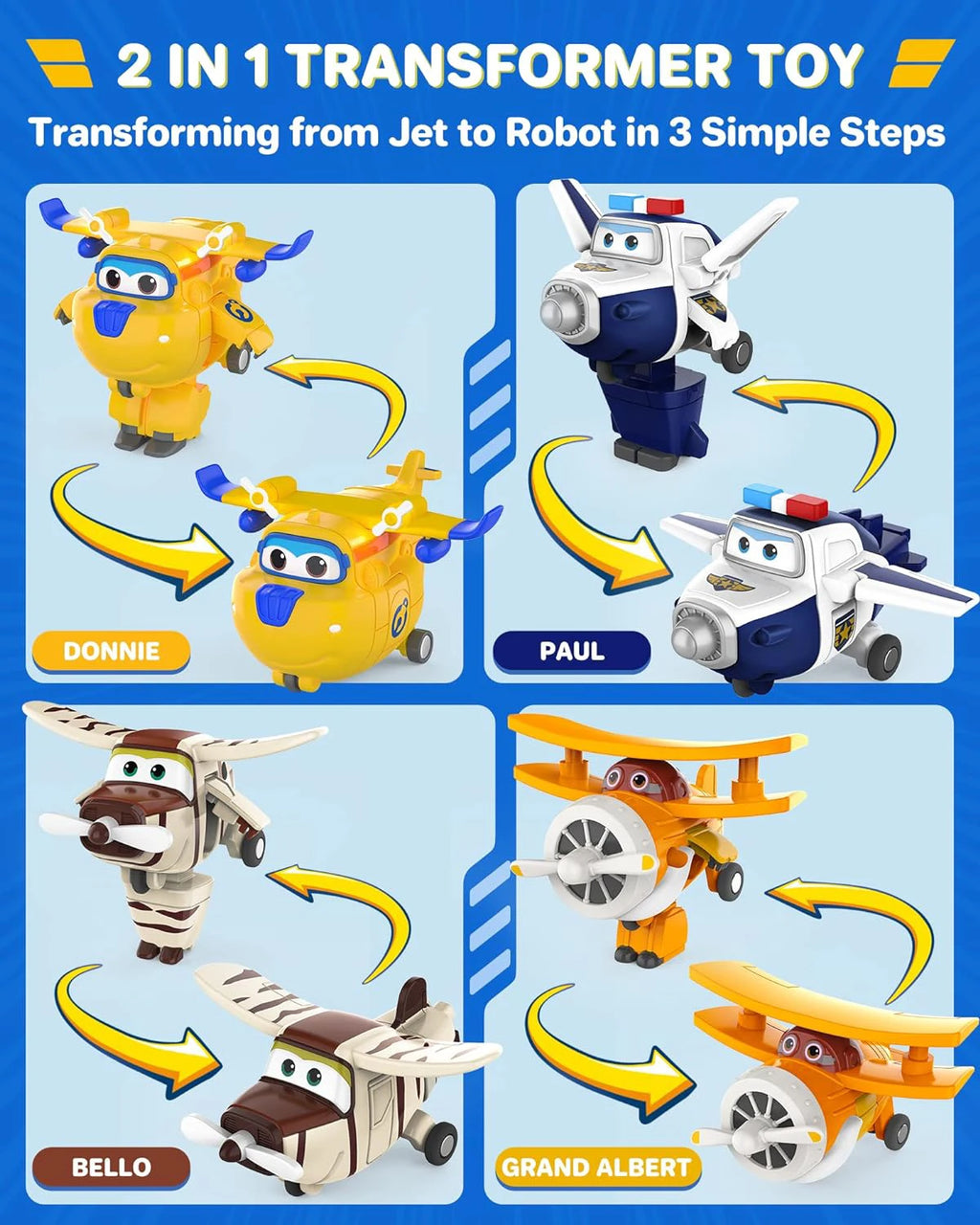 Super Wings Toys, Transformable Toys 2 Inch, Airplane Toy for Kids 3-5 Years Old, 15 Packs Transforming Jet Playset, Real Mobile