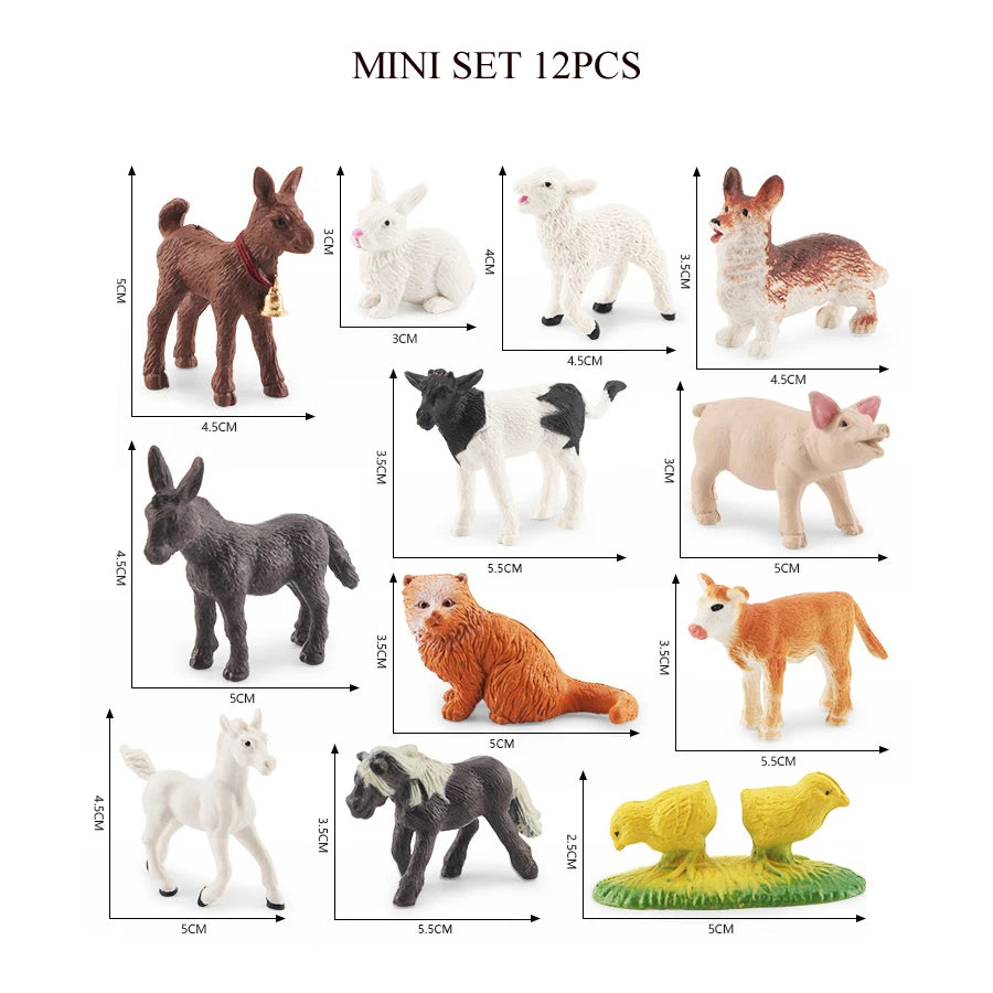 Simulation Mini  Farm Poultry Puppy Crocodile Pegasus Monkey Bird Wildlife Figurine Animal Model Sets Education Kid Toys