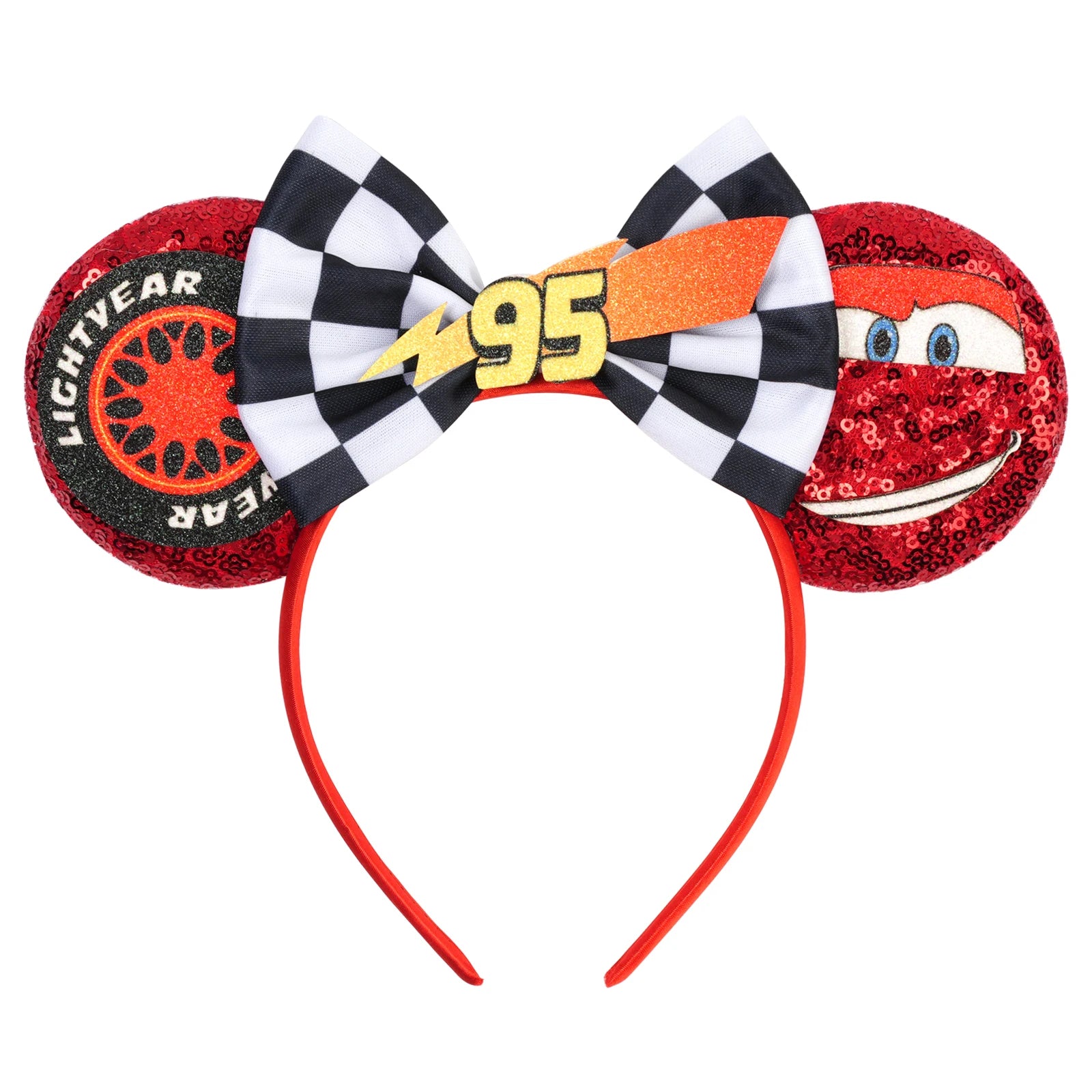 Disney Anime Cars Ears Headbands Women Sequins Bow Hairband Girls Pixar 95 Lightning McQueen Hair Accessories Kids Headwear Gift