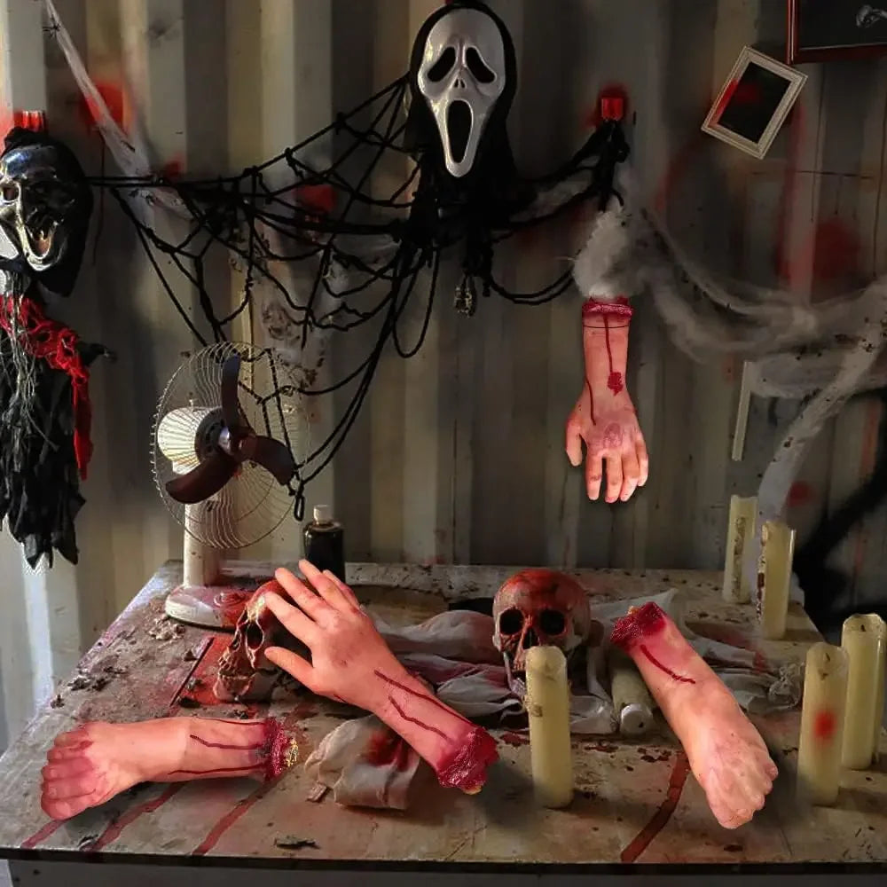 Halloween Fake Bloody Body Parts Realistic Severed Hands Legs Arms Props for Haunted House Scary Prank Party Decorations
