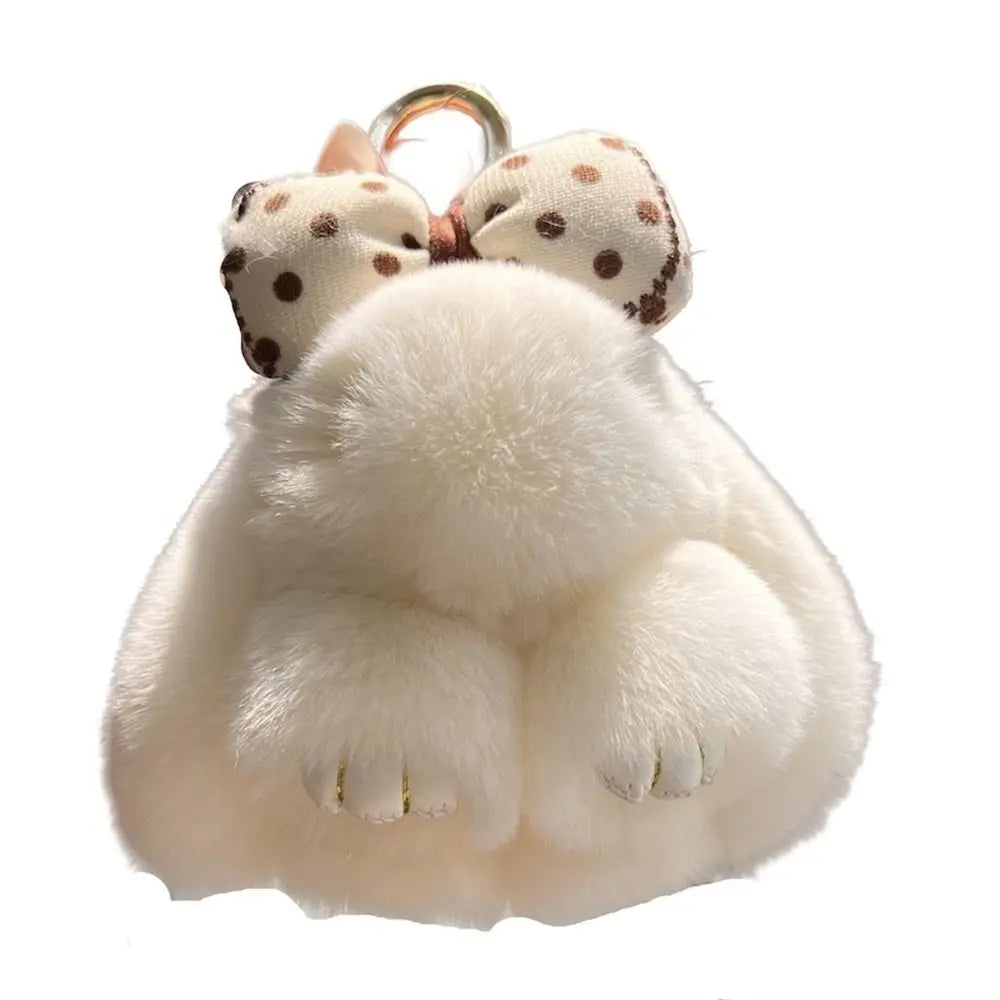 Plush Key Chains Bag Hanging Pendant Car Key Ring Mini Rabbit Hair Bow Bag Strap Cute Bunny Couple Keychain