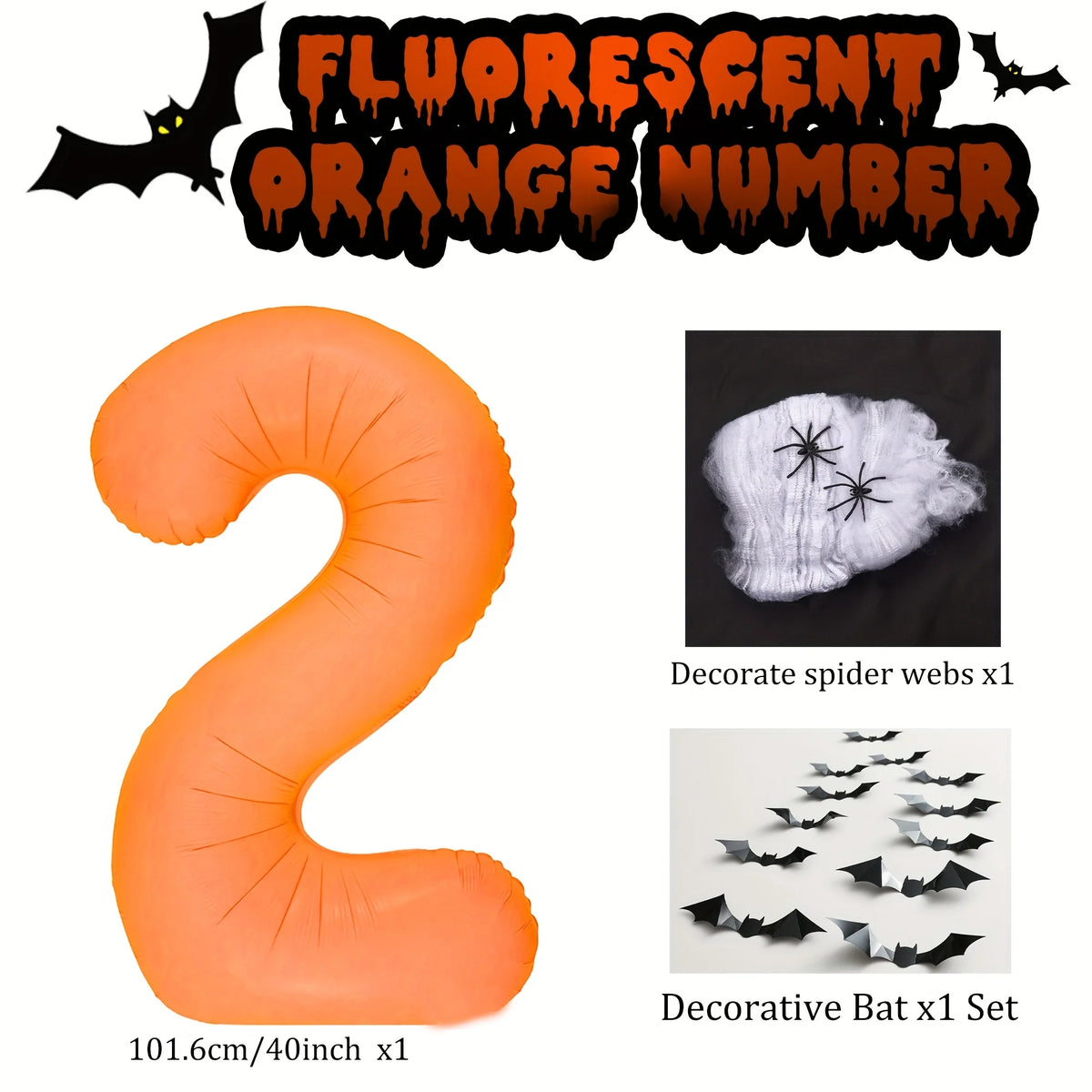 40 inch Orange Number 0-9 Balloon Halloween Horror Theme Birthday Balloon Set Spider Web Bat Festival Decoration Photo Props