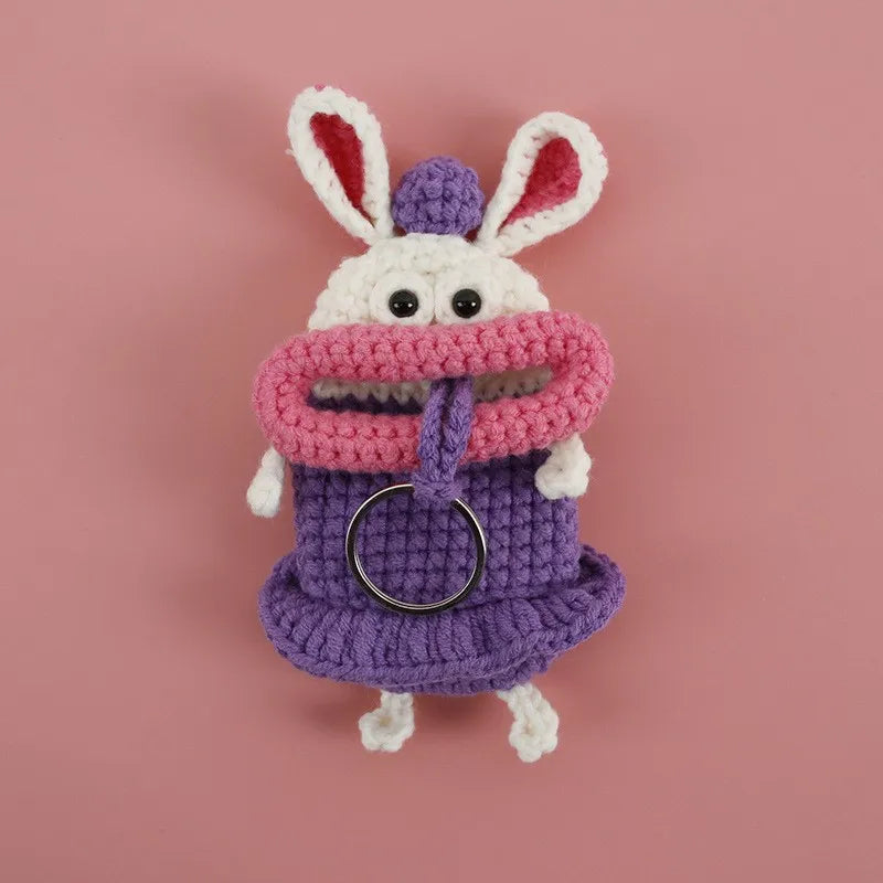 Funny Crochet Keychains Knitting Cute Sausage Mouth Doll Key Holder Knitted Storage Bag Keyrings For Car Keys Wholesale Custom