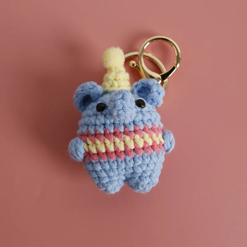 Cute Small Bear Couple Keychains Knitting Cartoon Bear Mini Animal Doll Keyrings Crochet Keychain Wholesale Custom Acceessories