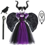 Maleficent Neck Dress Girls Halloween Theme Cosplay Costume Handmade Woven Tulle Dress Evil Role Playing Outfits Luxury Gown
