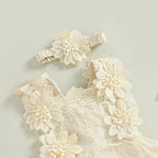 0-18M Infant Baby Girls Princess Romper Dress Summer Sleeveless Square Neck Floral Lace Bodysuits with Headband Sets Outfits