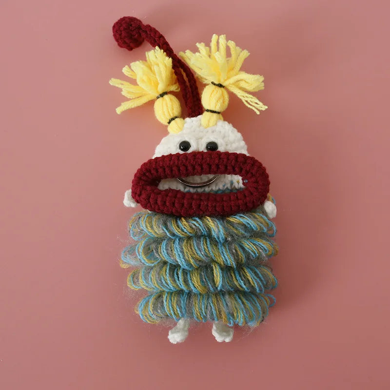 Funny Crochet Keychains Knitting Cute Sausage Mouth Doll Key Holder Knitted Storage Bag Keyrings For Car Keys Wholesale Custom