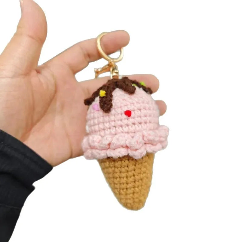 Handmaking Crochet Ice Cream Keyrings Wholesale Sweet Ice Cream Cone Series Crochet Keychain For Bag Pendant  Custom Accessories