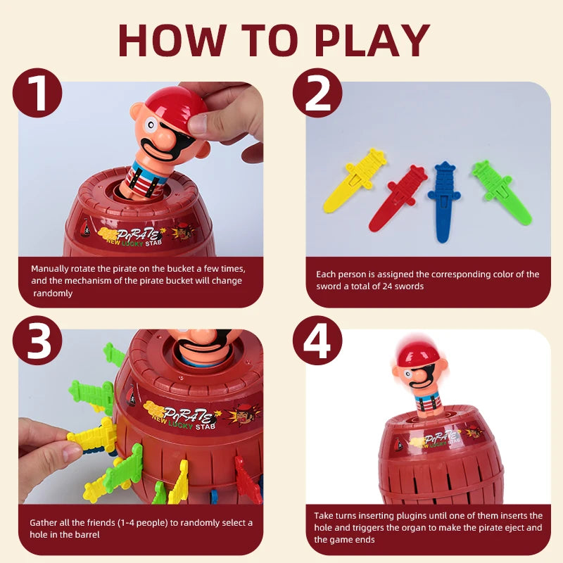 Prank Pirate Bucket with Sword, Shark Attack Bucket, Finger-Biting Table Toy.