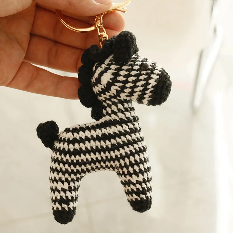 Funny Zebra Crochet Keyrings For Bag Pendant Handmake Animal Doll Knitting Keychain Cute Sheep Keyrings Gifts Custom Accessories