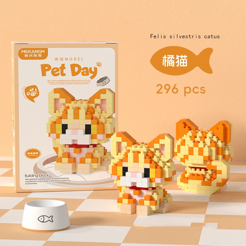 18 Styles Little Dog Cat Cute Pet Small Building Block Model Series Ornaments Children's Toys Miniature Bricks