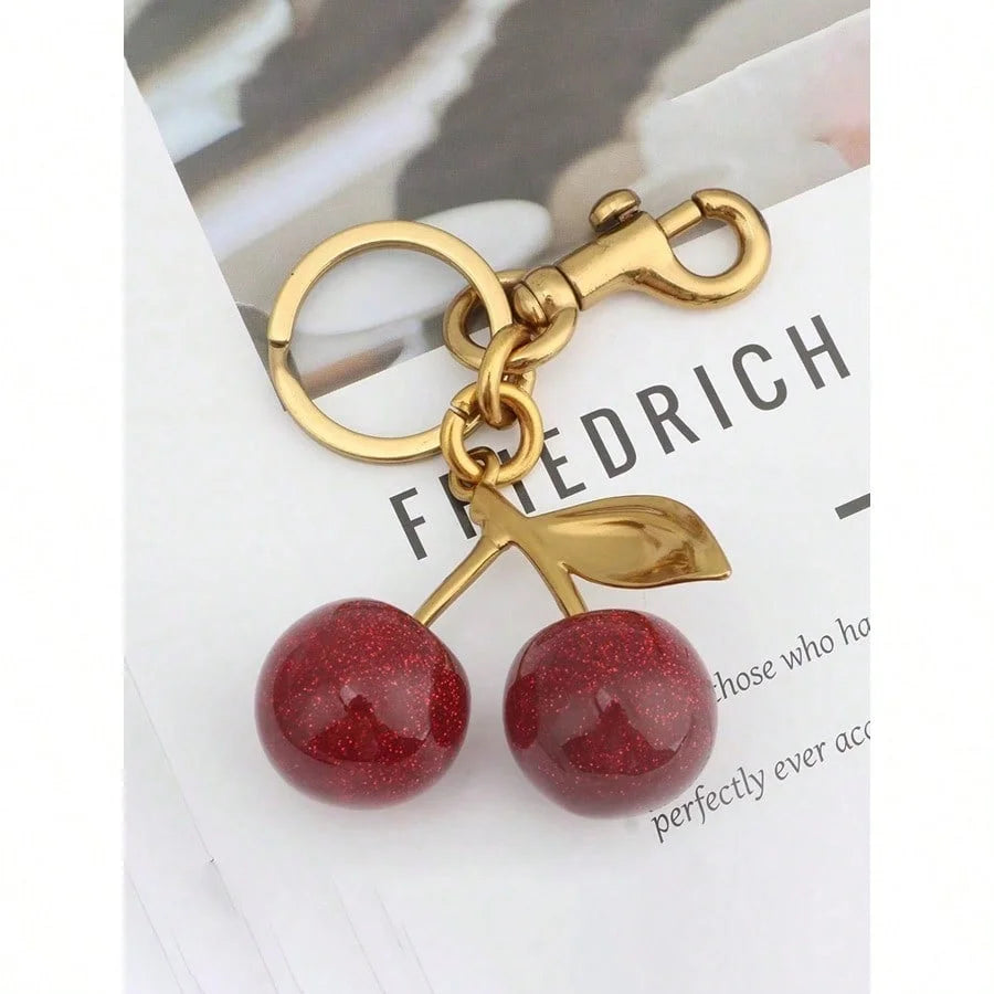 Unique Shiny Cherry Shaped Pendant, New Cherry Crystal Pendant, Keychain Pendant, Cherry Decor Keychain With Clasp, Shiny Resin Product, Suitable As Bag Accessory, Suitable For Women Handbag